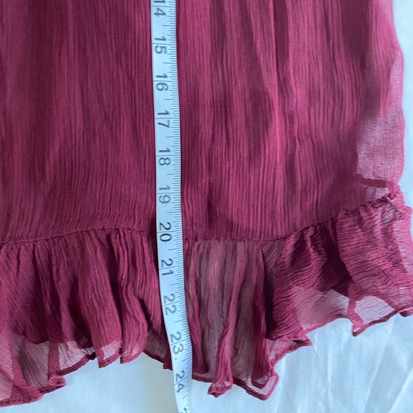 RUGBY Ralph Lauren Burgundy Red 100% Silk Full Button Front Ruffle Blouse SZ 6 - Picture 6 of 6